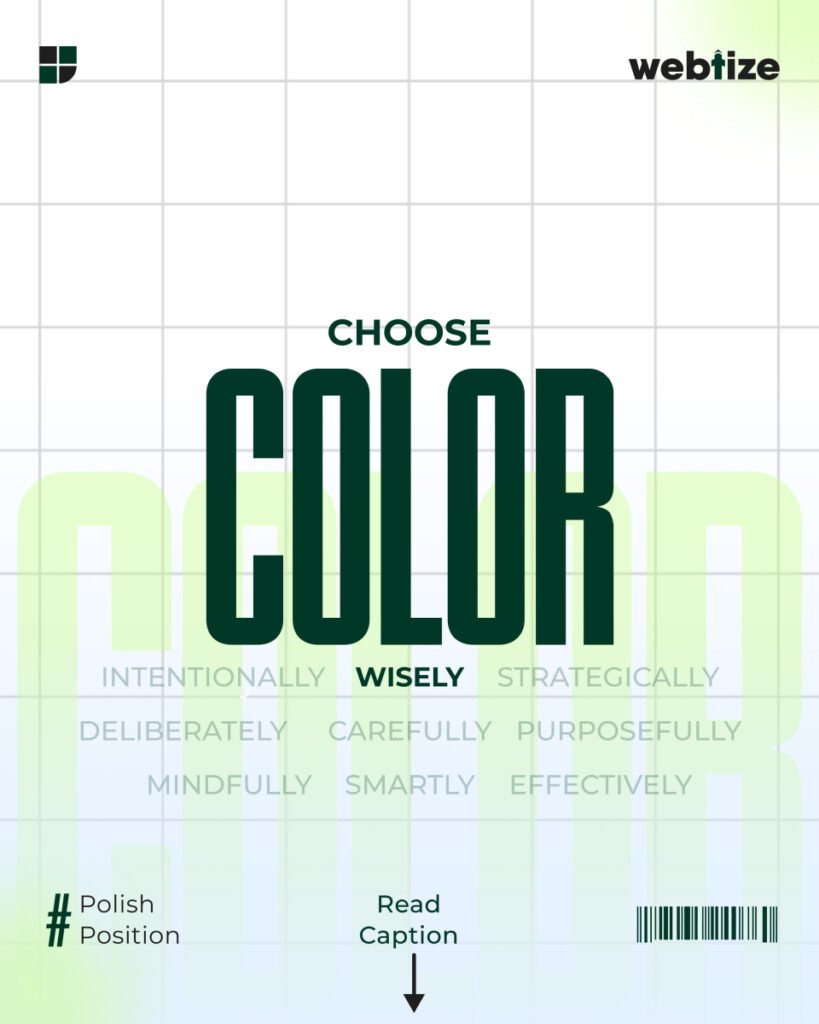 Brand color psychology palette showing primary, neutrals, and a high-contrast action color