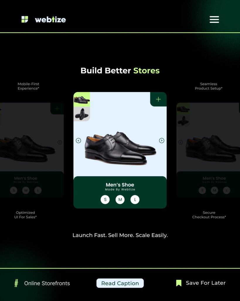 Modern ecommerce website on laptop and phone showing fast product pages, clean checkout, and polished brand design by Webtize