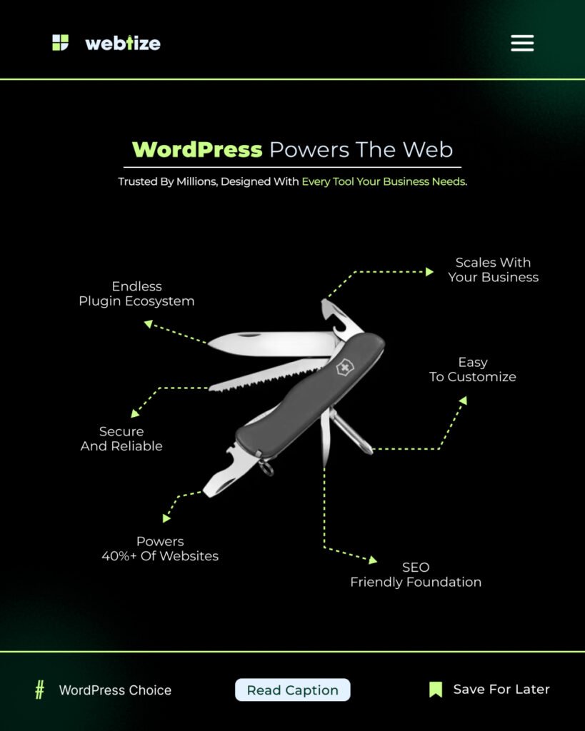 WordPress for business in 2025 showing plugins, SEO, Site Editor, security, and performance pillars